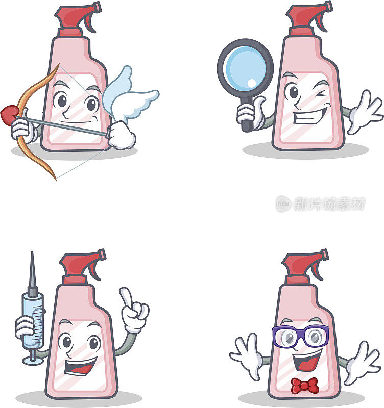 Set of cleaner character with cupid detective nurse geek vector插图